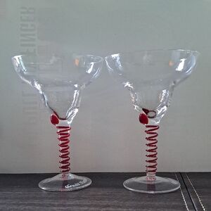 Clear Margarita Glasses with Red Spiral Stem - Set of 2 Grand Mariner
